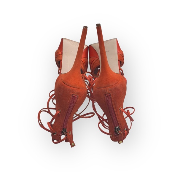 Guess ᯾ Raja Ankle Wrap Platform Stiletto Peep Toe Heels ᯾ Orange Suede ᯾ 8M - Picture 13 of 16